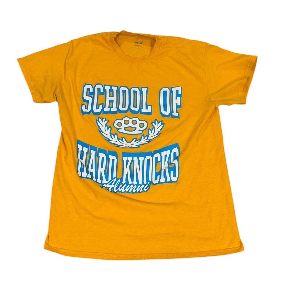 MSON School of Hard Knocks Alumni Graphic T-Shirt Mens Medium Yellow Made in USA
